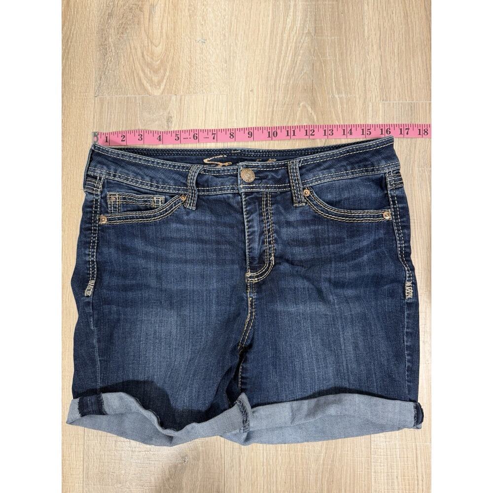 Seven7 Women’s Dark Wash Denim Shorts Size 10 Cuffed Stretch Jean Shorts - Picture 9 of 11